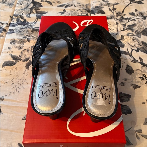 NIB Impo "Stretch" Black Woven Wedge Sandals - Picture 2 of 6